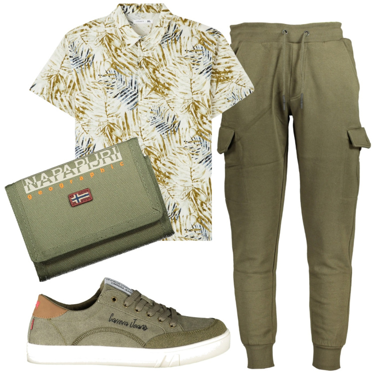 Outfit uomo - Total look #1923098. Stile Casual per Tutti i giorni. Abbinamento con camicie a manica corta, pantaloni, portafogli, sneakers.