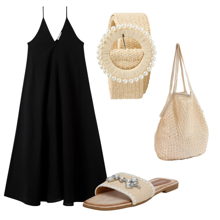 Outfit donna - Total look #1923159. Stile Casual per Tutti i giorni. Abbinamento con ciabatte, vestiti lunghi, cinture, borse a spalla.