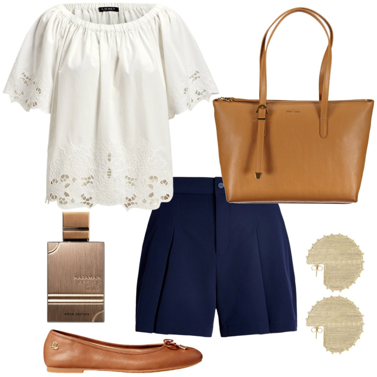 Outfit donna - Romantica in pizzo. Stile Bon Ton per Serata fuori. look ideale per Petite. Abbinamento con profumi, ballerine, camicie, minigonne, orecchini, borse a spalla.