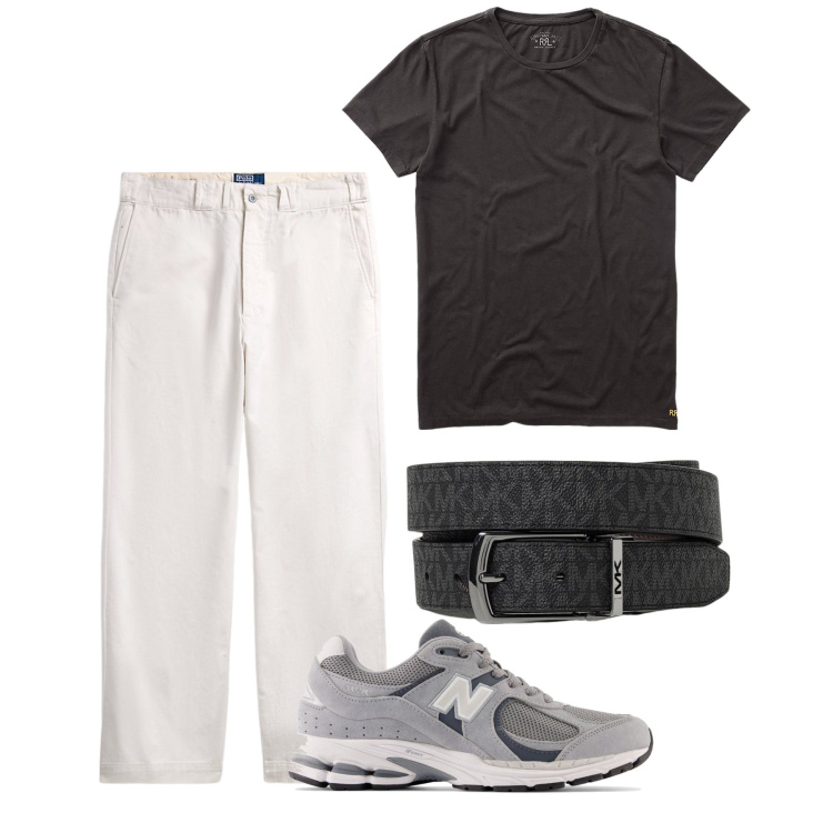 Outfit uomo - Antracite. Stile Urban per Tutti i giorni. Abbinamento con sneakers, t-shirt, pantaloni chino, cinture.
