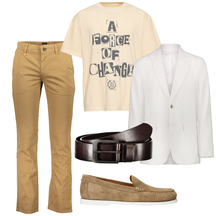 Outfit uomo - La giacca bianca. Stile Casual per Tutti i giorni. Abbinamento con scarpe stringate, cinture, pantaloni, t-shirt, abiti.