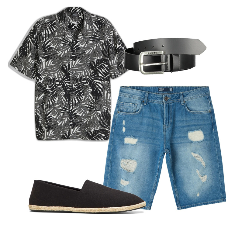 Outfit uomo - Strappi. Stile Urban per Tutti i giorni. Abbinamento con espadrillas, camicie a manica corta, shorts, cinture.