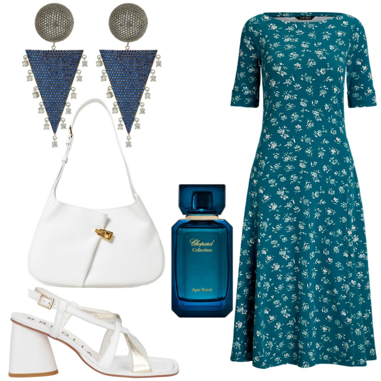 Outfit donna - Total look #1923262. Stile Casual per Tutti i giorni. Abbinamento con sandali in pelle, profumi, vestiti, orecchini, borse a spalla.