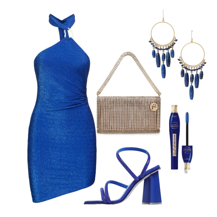 Outfit donna - Ghost outfitter - luglio. Stile Glamour per Serata fuori. Abbinamento con mascara, orecchini, vestiti, pochette, sandali col tacco.