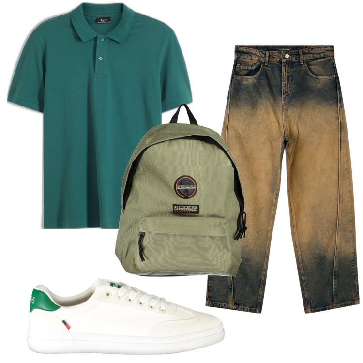 Outfit uomo - Total look #1923307. Stile Trendy per Tutti i giorni. Abbinamento con polo, jeans, borse sportive, sneakers.