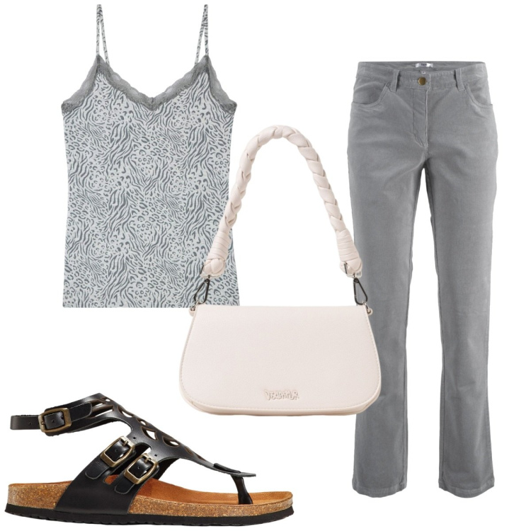 Outfit donna - Total look #1923328. Stile Trendy per Tutti i giorni. Abbinamento con pantaloni, sandali in pelle, top, borse a spalla.
