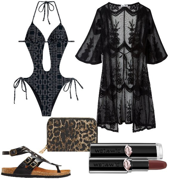 Outfit donna - Total look #1923422. Stile Sexy per Mare. Abbinamento con sandali in pelle, rossetti, caftani, portafogli, costumi interi.