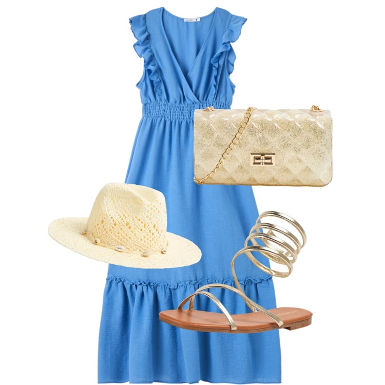 Outfit donna - Total look #1923465. Stile Glamour per Tutti i giorni. Abbinamento con vestiti lunghi, borse a tracolla, sandali, cappelli.