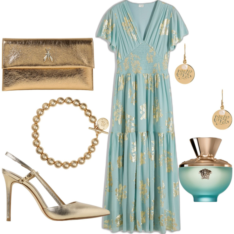 Outfit donna - Total look #1923466. Stile Glamour per Serata fuori. Abbinamento con vestiti lunghi, profumi, braccialetti, orecchini, décolleté, clutch.