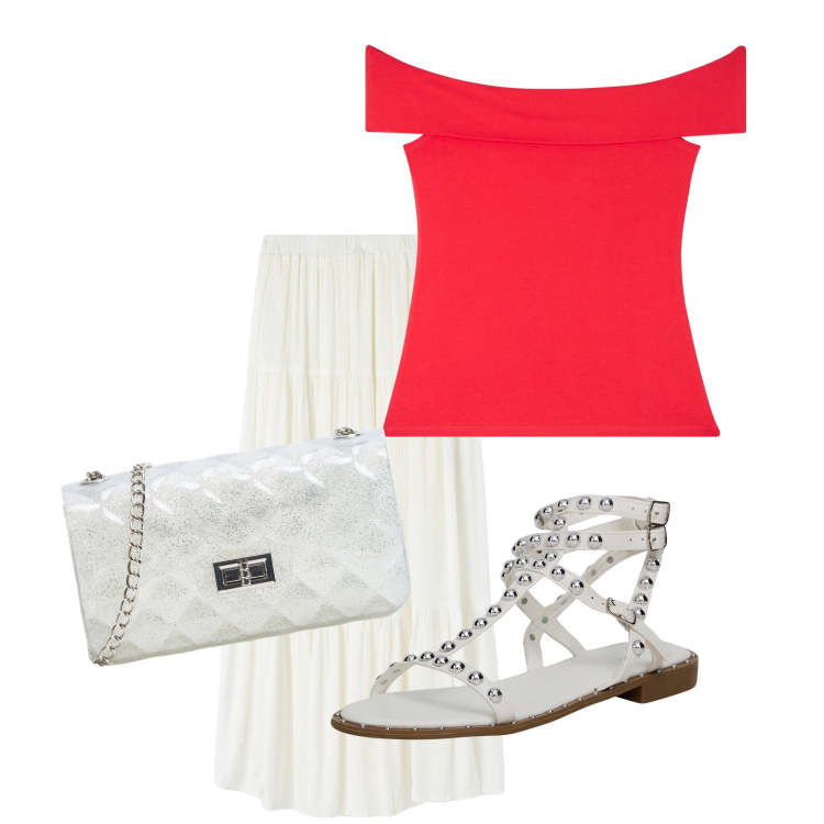 Outfit donna - Total look #1923470. Stile Casual per Tutti i giorni. Abbinamento con gonne lunghe, top, borse a tracolla, sandali.