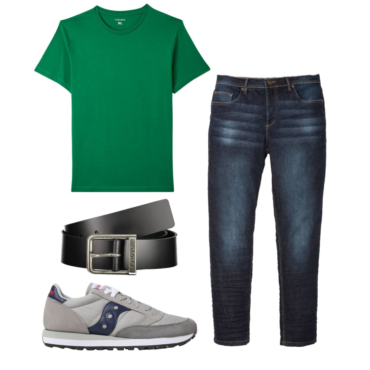 Outfit uomo - Total look. Stile Casual per Tutti i giorni. Abbinamento con jeans slim fit, t-shirt, cinture, sneakers.