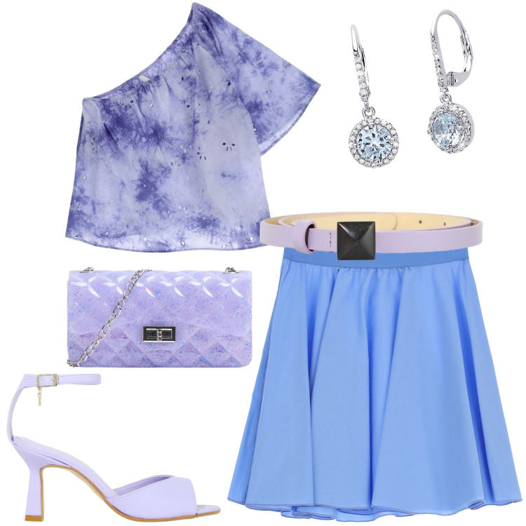 Outfit donna - Total look #1923607. Stile Casual chic per Serata fuori. Abbinamento con borse a tracolla, orecchini, cinture, décolleté, top, minigonne.