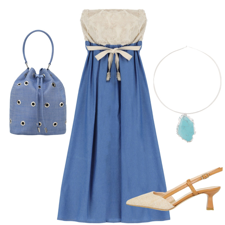 Outfit donna - Total look #1923618. Stile Glamour per Serata fuori. Abbinamento con vestiti lunghi, sandali col tacco, borse a secchiello, ciondoli.