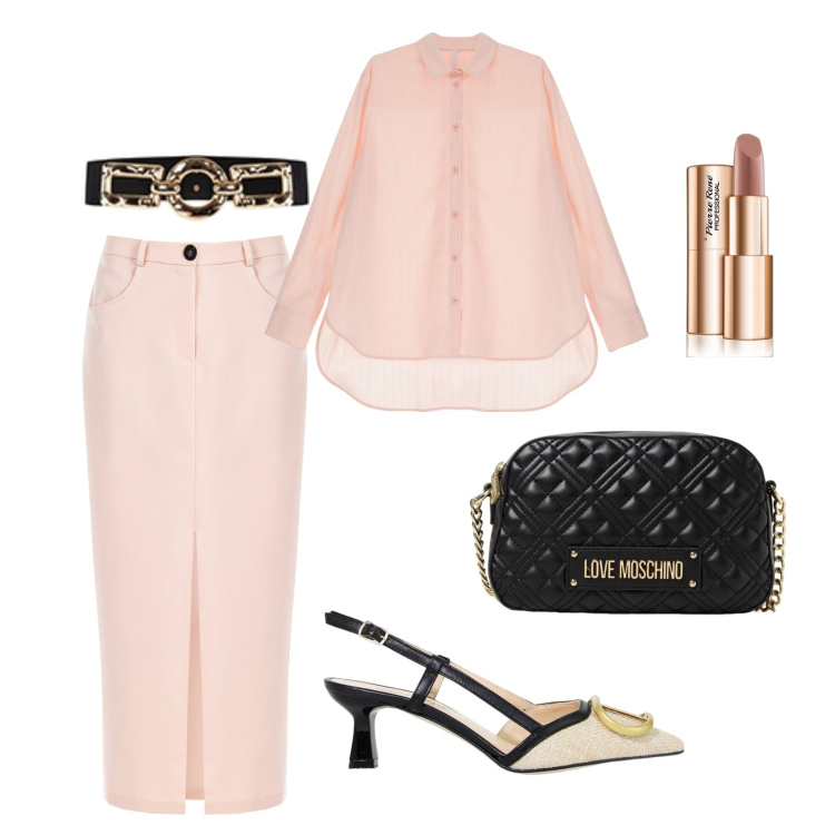 Outfit donna - Maxi fibbia dorata!!!. Stile Chic per Serata fuori. Abbinamento con rossetti, gonne longuette, cinture, camicie, sandali in pelle, borse a tracolla.