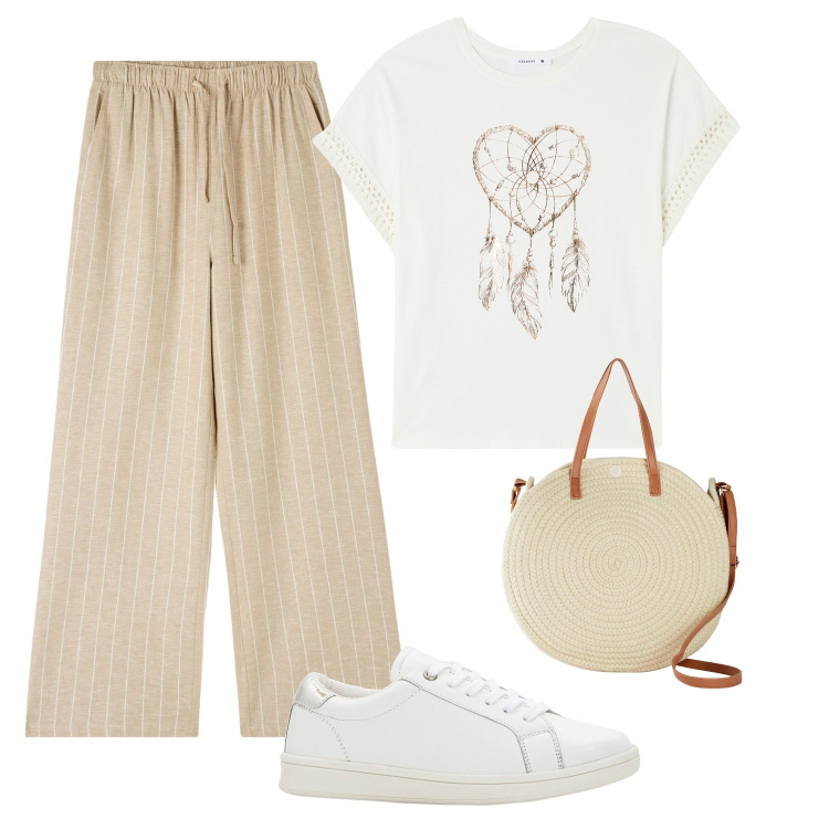 Outfit donna - Total look #1923629. Stile Casual chic per Tutti i giorni. Abbinamento con sneakers, borse a tracolla, t-shirt, pantaloni.