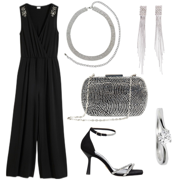 Outfit donna - Total look #1923647. Stile Glamour per Cerimonia. Abbinamento con orecchini, tute, cinture, anelli, clutch, sandali gioiello.