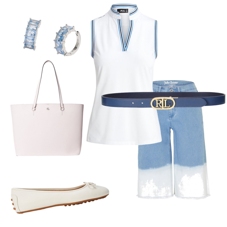 Outfit donna - Bicolor bichic. Stile Bon Ton per Tutti i giorni. Abbinamento con bermuda, orecchini, cinture, camicie, borse tote, ballerine.