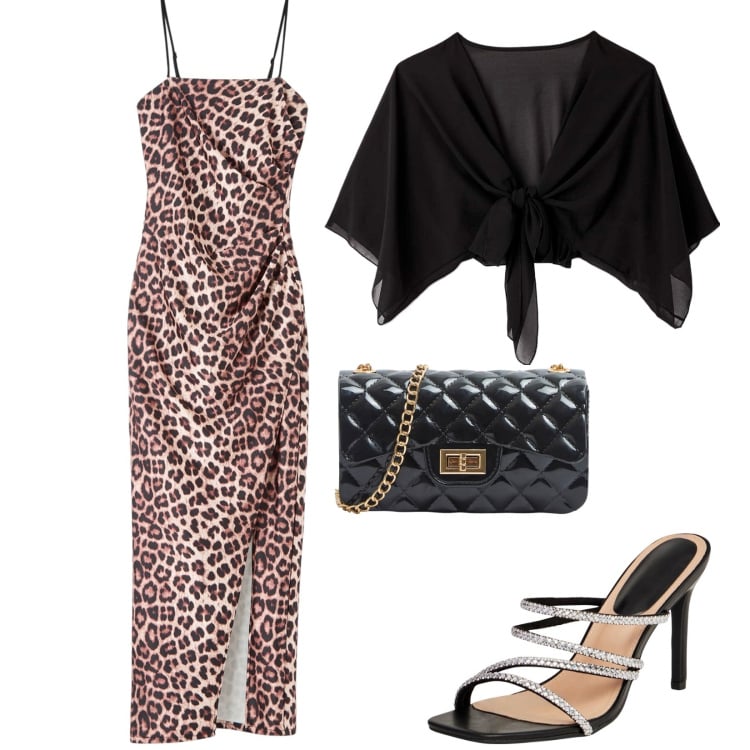 Outfit donna - Invitata. Stile Chic per Cerimonia. Abbinamento con blazer, vestiti, sandali col tacco, borse a tracolla.