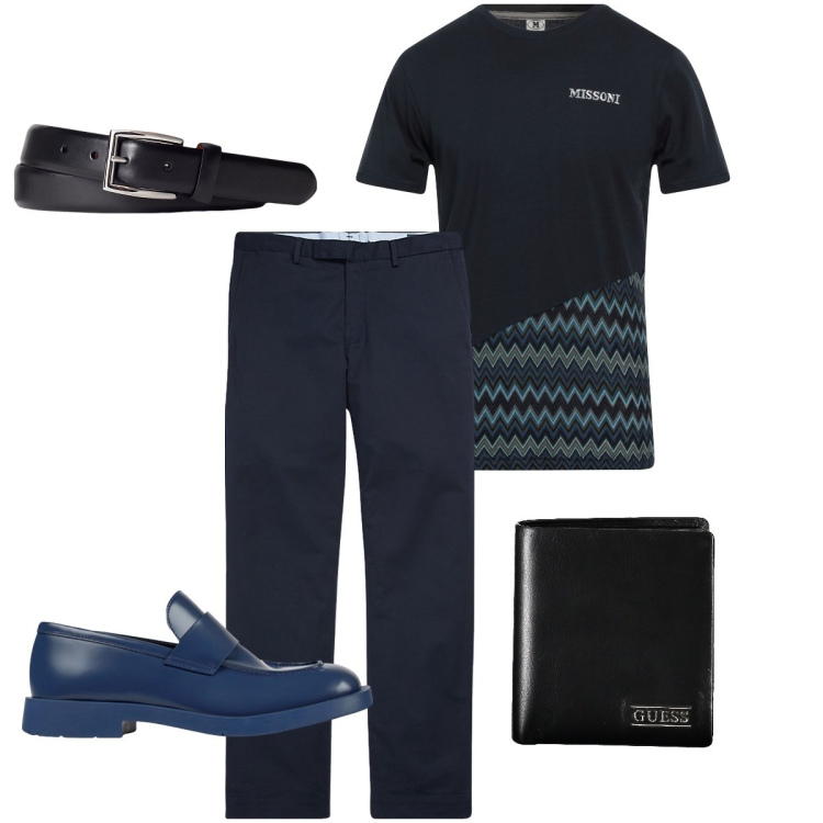 Outfit uomo - I mocassini trendy. Stile Business/Elegante per Serata speciale. Abbinamento con t-shirt, pantaloni chino, cinture, portafogli, scarpe stringate.