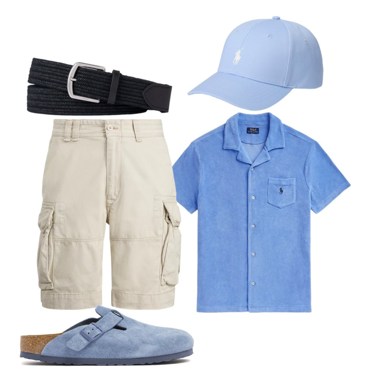 Outfit uomo - Total look #1923747. Stile Trendy per Tutti i giorni. Abbinamento con cappelli, cinture, camicie, shorts, sandali.
