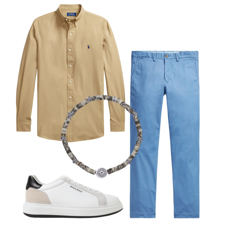 Outfit uomo - Total look. Stile Casual per Tutti i giorni. Abbinamento con braccialetti, camicie, pantaloni, sneakers.
