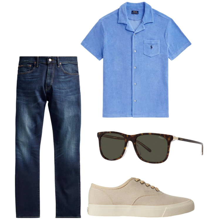 Outfit uomo - Casual. Stile Trendy per Tutti i giorni. Abbinamento con sneakers, jeans, occhiali da sole, camicie.