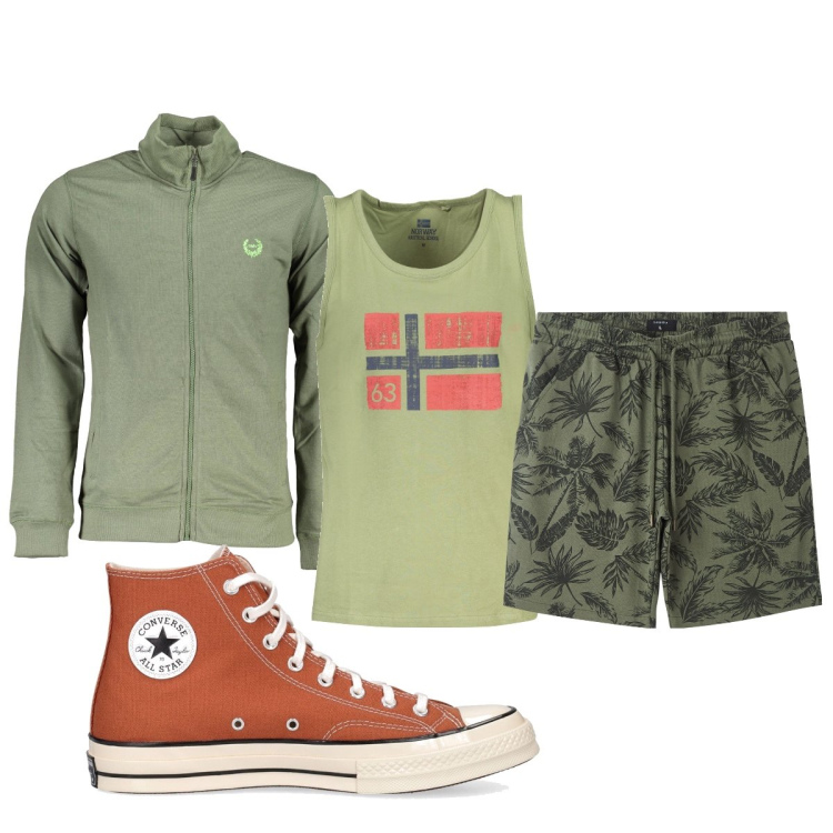 Outfit uomo - Total look #1923814. Stile Casual per Tutti i giorni. Abbinamento con bermuda, sneakers, felpe, canottiere.