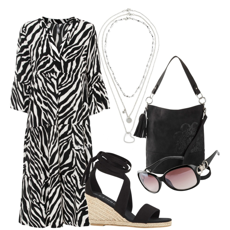 Outfit donna - Total look #1923838. Stile Casual chic per Tutti i giorni. Abbinamento con borse a mano, collane, vestiti midi/longuette, sandali, occhiali da sole.