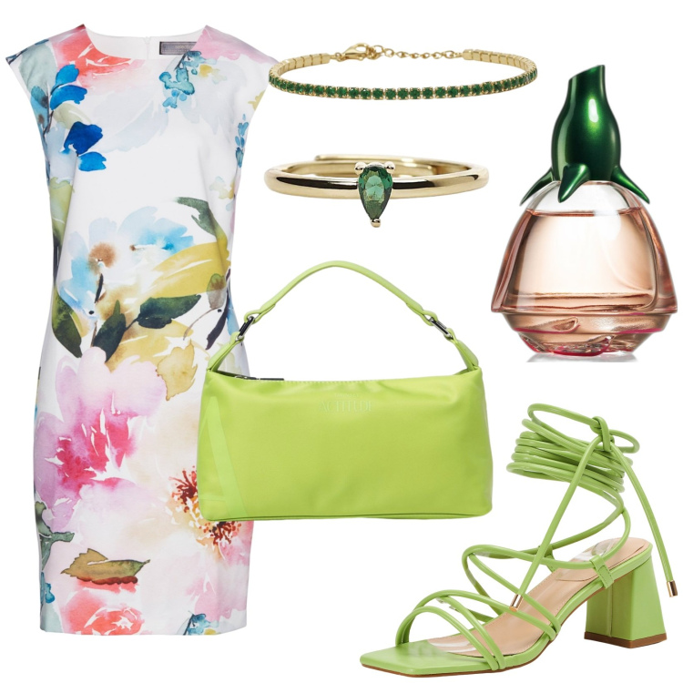 Outfit donna - Total look #1923846. Stile Chic per Serata fuori. Abbinamento con vestiti a tubino, profumi, sandali alla schiava, anelli, braccialetti, borse a spalla.