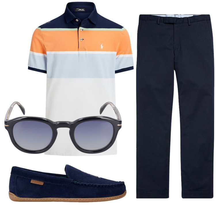 Outfit uomo - Total look #1923882. Stile Business/Elegante per Ufficio. Abbinamento con pantaloni chino, polo, pantofole, occhiali da sole.