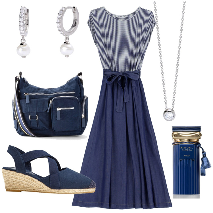 Outfit donna - Total look #1923894. Stile Casual per Tutti i giorni. Abbinamento con borse a tracolla, sandali col tacco, profumi, collane, orecchini, vestiti lunghi.
