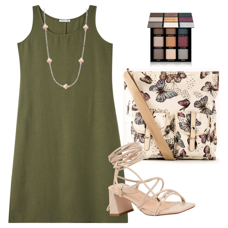 Outfit donna - Farfalle e quadrifogli. Stile Bon Ton per Ufficio. Abbinamento con borse a tracolla, ombretti, collane, vestiti lunghi, sandali alla schiava.