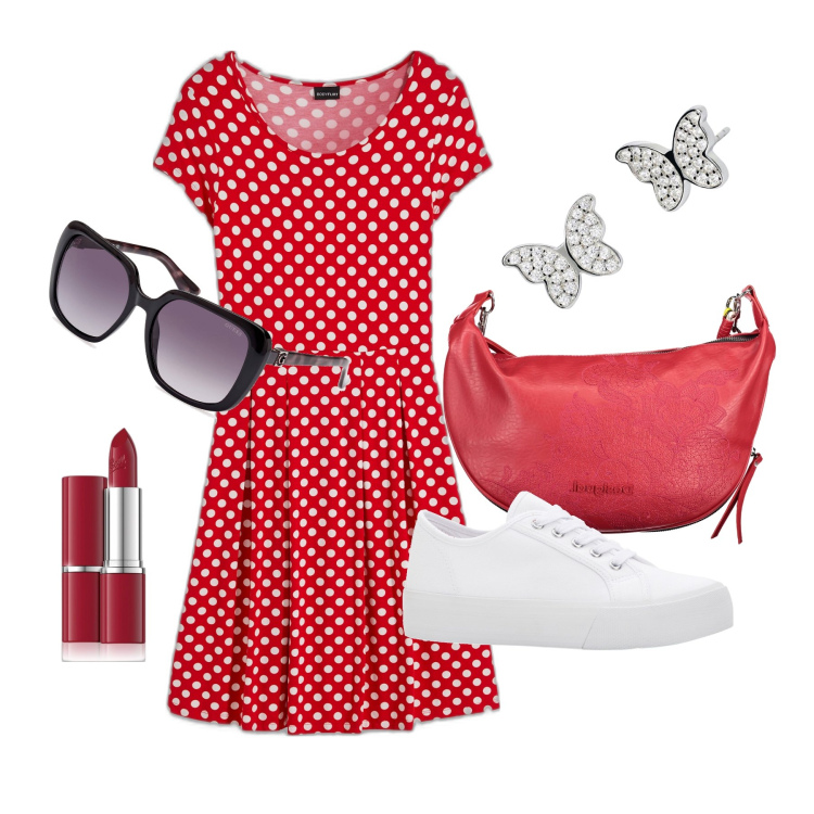 Outfit donna - Ghost outfitter - luglio. Stile Bon Ton per Tutti i giorni. Abbinamento con sneakers, vestiti, rossetti, orecchini, borse a spalla, occhiali da sole.