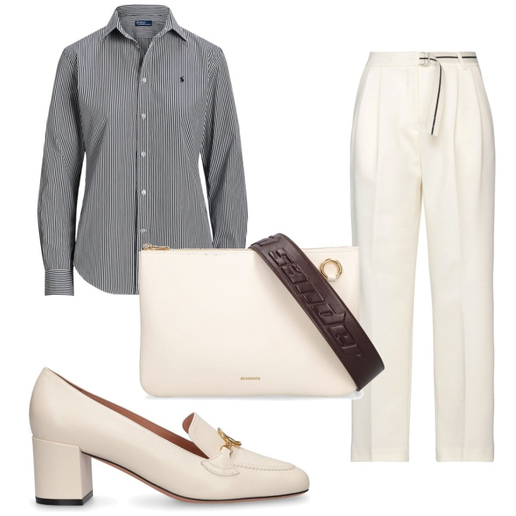 Outfit donna - Total look #1924026. Stile Mannish per Tutti i giorni. Abbinamento con pantaloni, camicie, mocassini, borse a spalla.