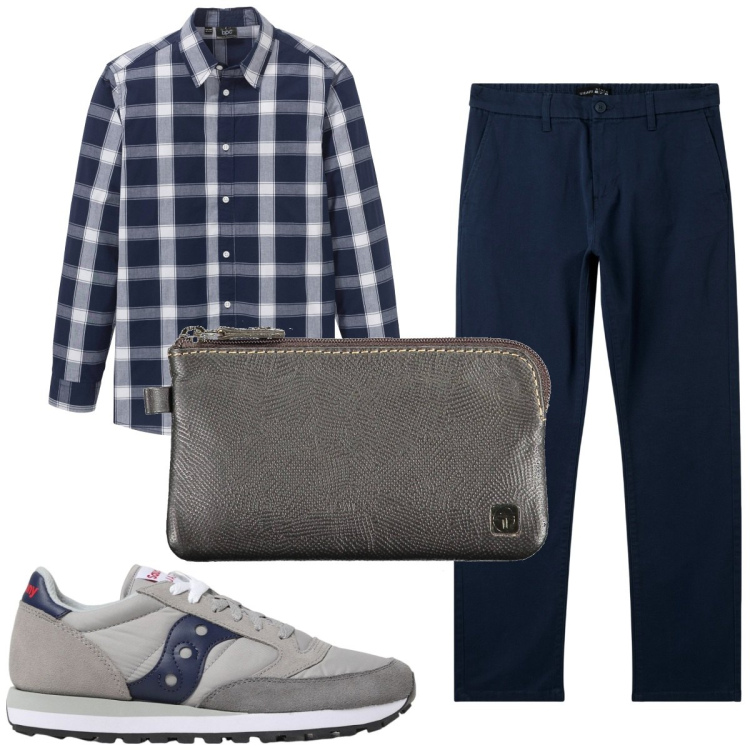 Outfit uomo - Total look #1924182. Stile Casual per Tutti i giorni. Abbinamento con camicie, pantaloni chino, sneakers, portafogli.