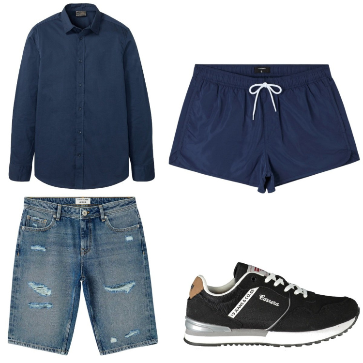 Outfit uomo - Total look #1924192. Stile Trendy per Mare. Abbinamento con camicie, costumi, shorts, sneakers.