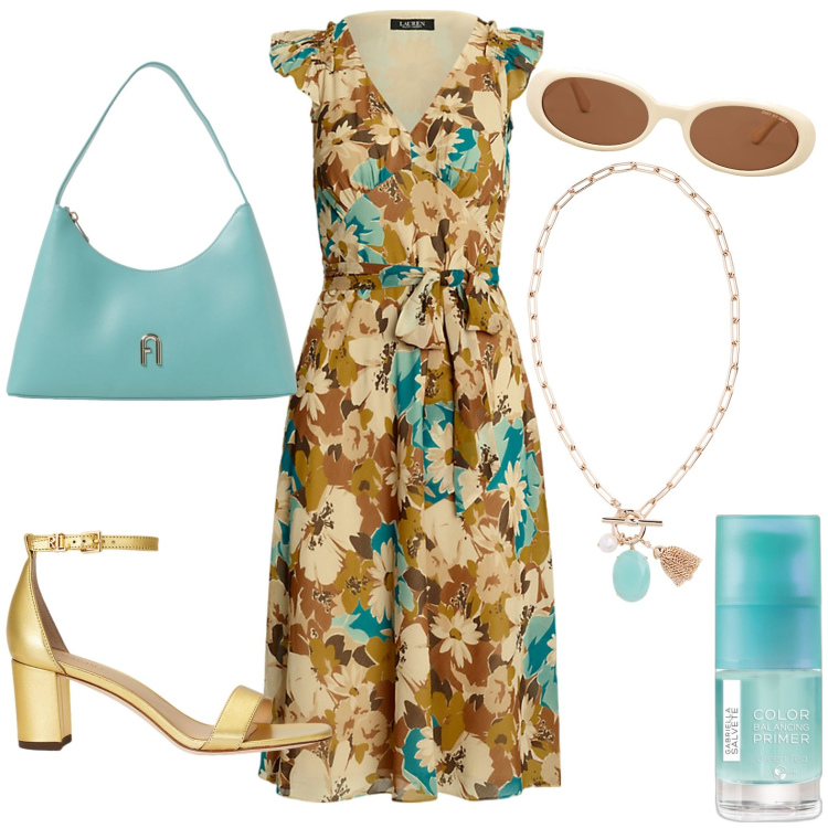 Outfit donna - Total look #1924276. Stile Casual chic per Tutti i giorni. Abbinamento con primer, vestiti, collane, sandali in pelle, occhiali da sole, borse a spalla.