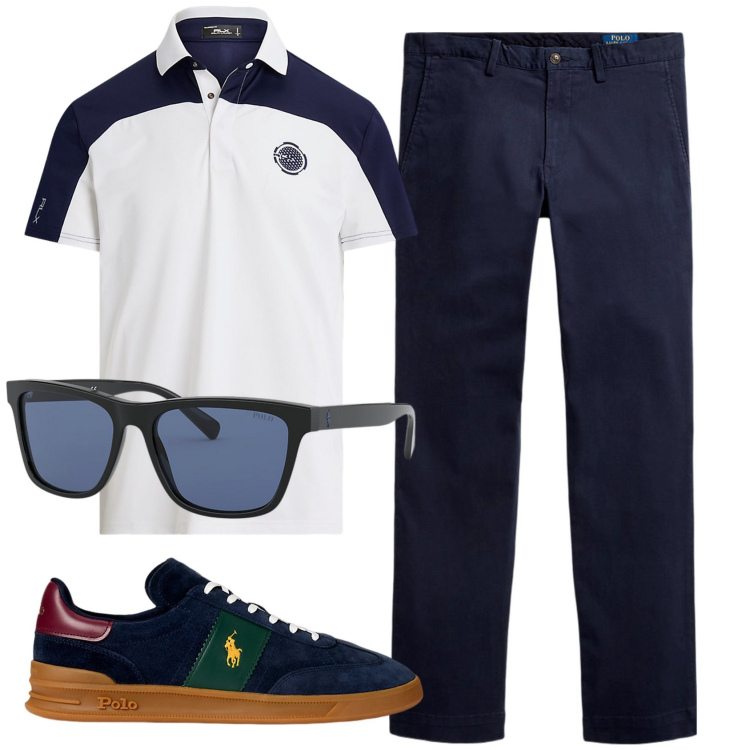 Outfit uomo - Total look #1924294. Stile Casual per Ufficio. Abbinamento con sneakers, occhiali da sole, pantaloni, polo.