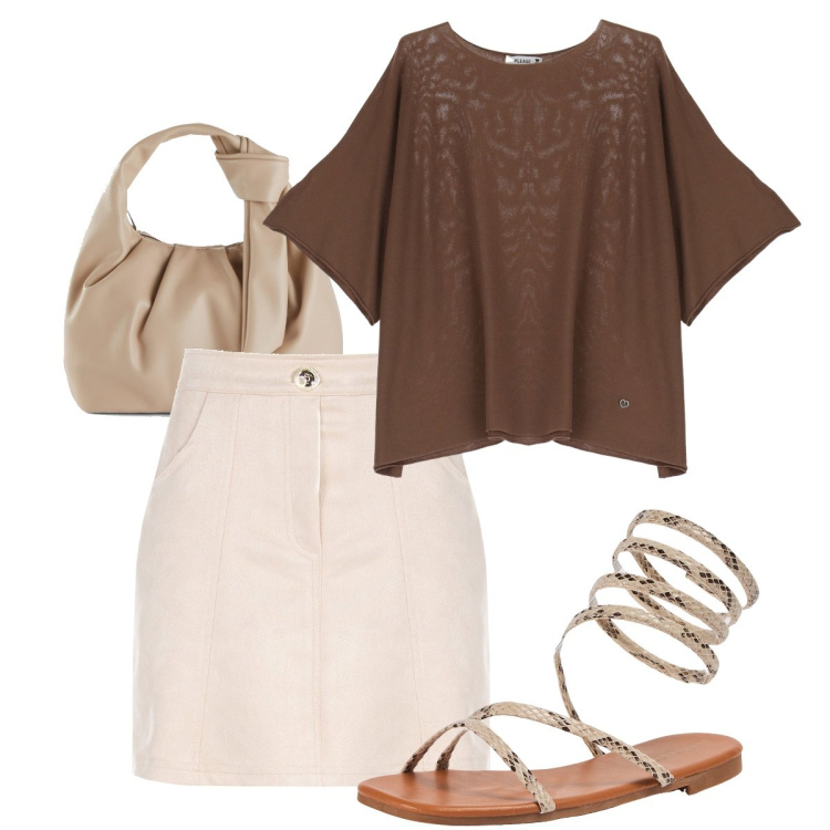 Outfit donna - La blusa marrone. Stile Casual chic per Tutti i giorni. Abbinamento con borse a mano, sandali, minigonne, maglieria.