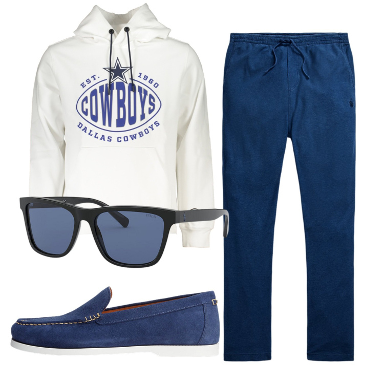 Outfit uomo - Total look #1924312. Stile Casual per Ufficio. Abbinamento con scarpe stringate, occhiali da sole, pantaloni, felpe con cappuccio.
