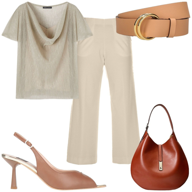 Outfit donna - Estate minimal. Stile Minimal per Tutti i giorni. Abbinamento con sandali in pelle, t-shirt, borse a spalla, pantaloni, cinture.