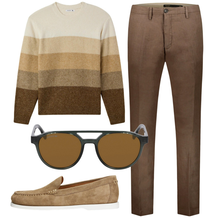 Outfit uomo - Total look #1924346. Stile Business/Elegante per Ufficio. Abbinamento con maglieria, scarpe stringate, occhiali da sole, pantaloni.