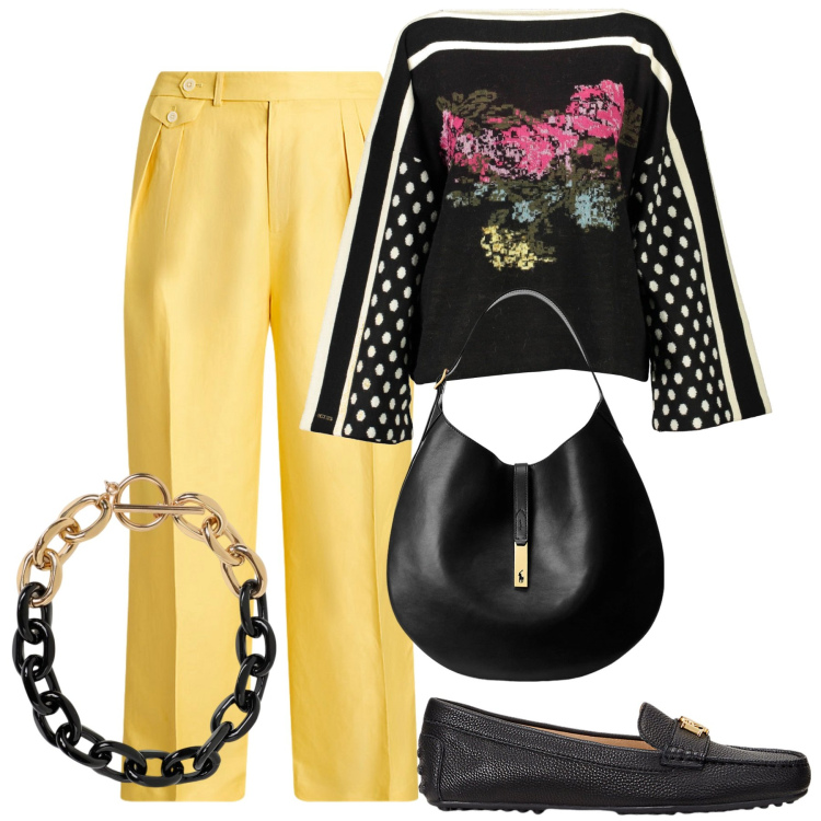 Outfit donna - Total look #1924348. Stile Glamour per Ufficio. Abbinamento con mocassini, borse a spalla, pantaloni, maglieria, collane.