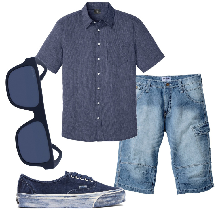 Outfit uomo - Total look #1924351. Stile Casual per Tutti i giorni. Abbinamento con bermuda, camicie a manica corta, sneakers, occhiali da sole.