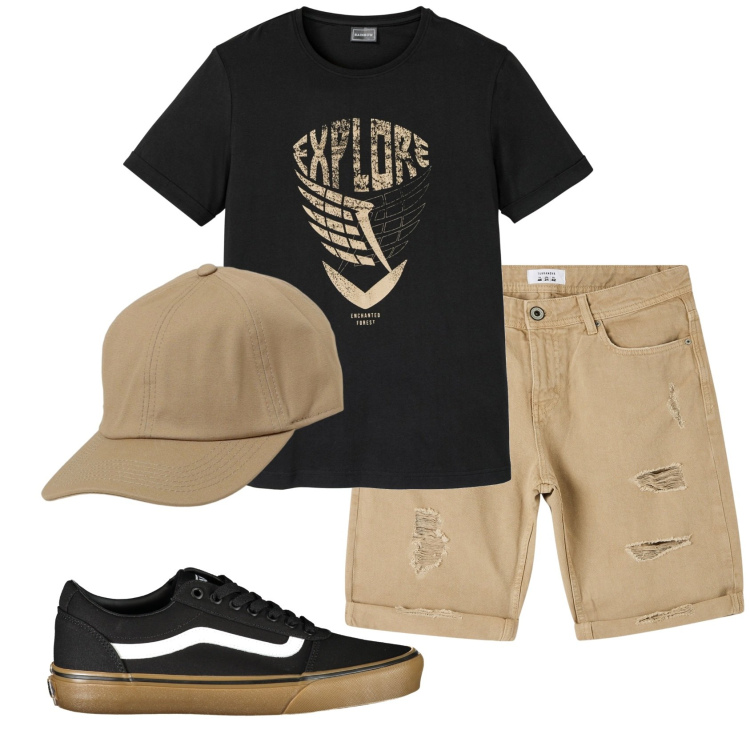 Outfit uomo - Total look #1924379. Stile Casual per Tutti i giorni. Abbinamento con t-shirt, bermuda, scarpe sportive, cappelli.