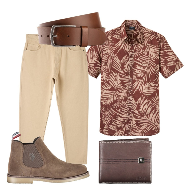 Outfit uomo - Total look #1924429. Stile Casual per Tutti i giorni. Abbinamento con cinture, camicie a manica corta, pantaloni, stivali, portafogli.