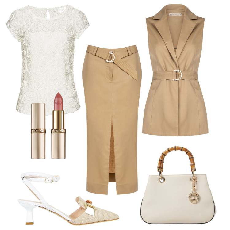 Outfit donna - Cerimonia pomeridiana. Stile Bon Ton per Cerimonia. Abbinamento con maglieria, rossetti, gonne longuette, gilet, sandali col tacco, borse a mano.