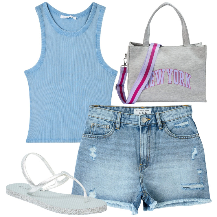 Outfit donna - Total look #1924466. Stile Casual per Tutti i giorni. Abbinamento con sandali, shorts, canottiere, shopping bag.