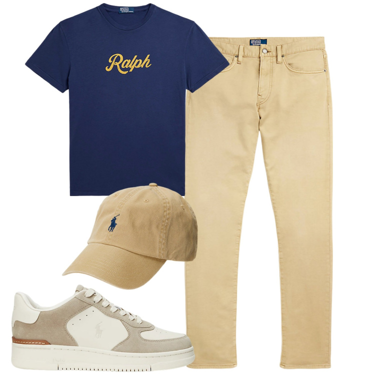 Outfit uomo - Ralph. Stile Casual per Tutti i giorni. Abbinamento con t-shirt, sneakers, cappelli, pantaloni chino.