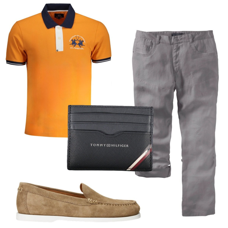 Outfit uomo - Total look #1924642. Stile Trendy per Tutti i giorni. Abbinamento con pantaloni, scarpe stringate, polo, portafogli.